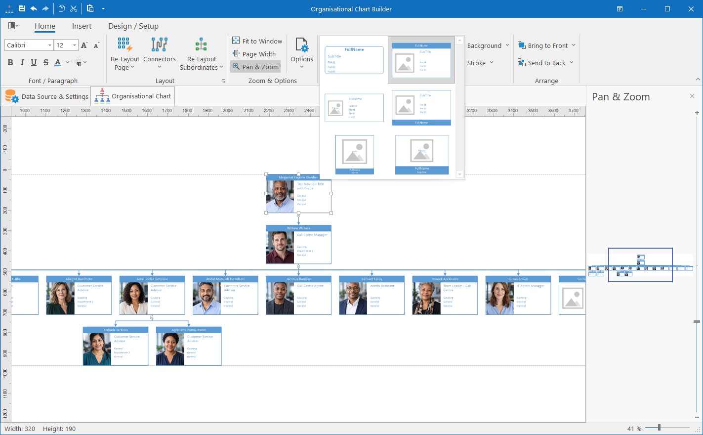 HR Manage Windows organisational chart builder with employee photo card templates